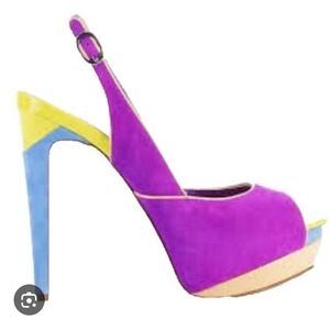 Jessica Sympson Chavon 5.5" Suede Colorblock Slingback Platform Heel
